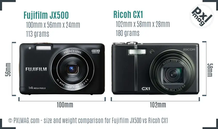 Fujifilm JX500 vs Ricoh CX1 size comparison Fujifilm JX500 vs Ricoh CX1 size comparison