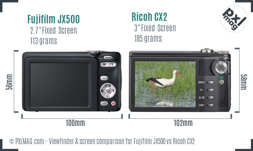 Fujifilm JX500 vs Ricoh CX2 Screen and Viewfinder comparison