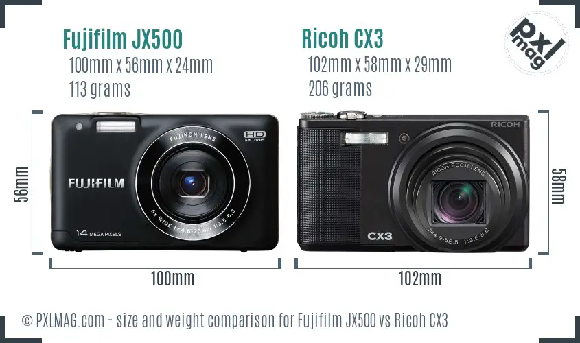 Fujifilm JX500 vs Ricoh CX3 size comparison Fujifilm JX500 vs Ricoh CX3 size comparison