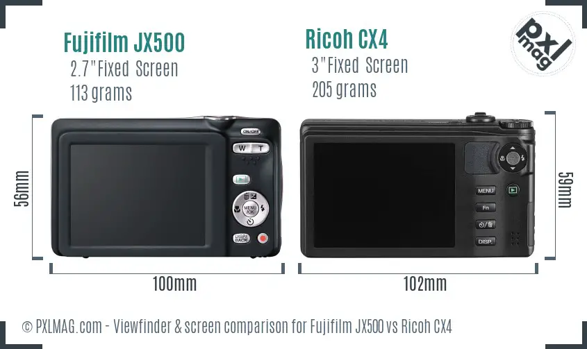 Fujifilm JX500 vs Ricoh CX4 Screen and Viewfinder comparison