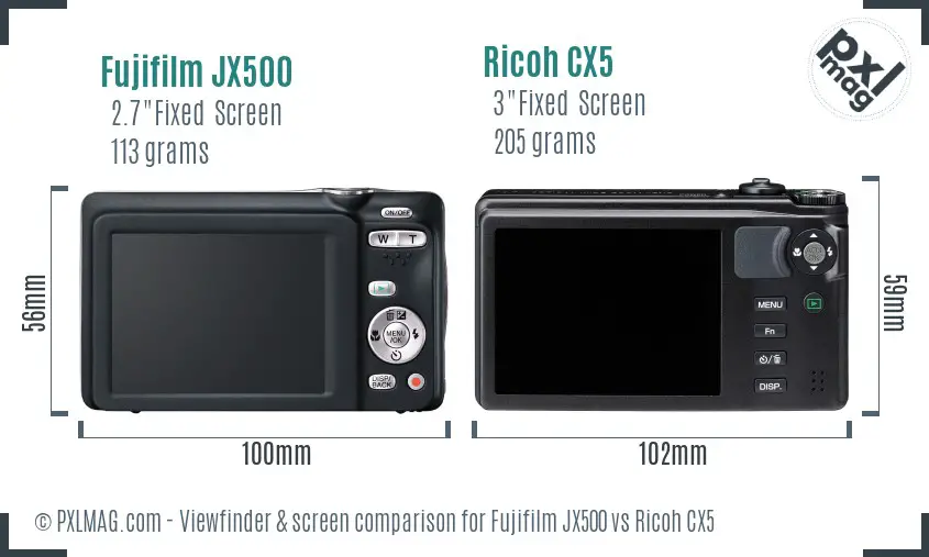 Fujifilm JX500 vs Ricoh CX5 Screen and Viewfinder comparison