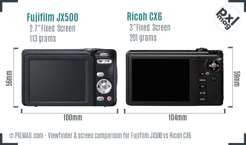 Fujifilm JX500 vs Ricoh CX6 Screen and Viewfinder comparison