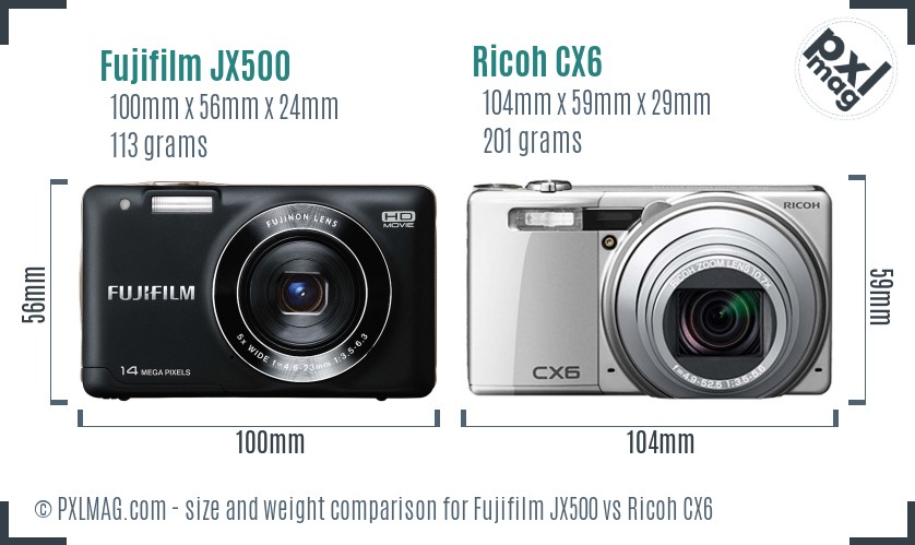 Fujifilm JX500 vs Ricoh CX6 size comparison Fujifilm JX500 vs Ricoh CX6 size comparison