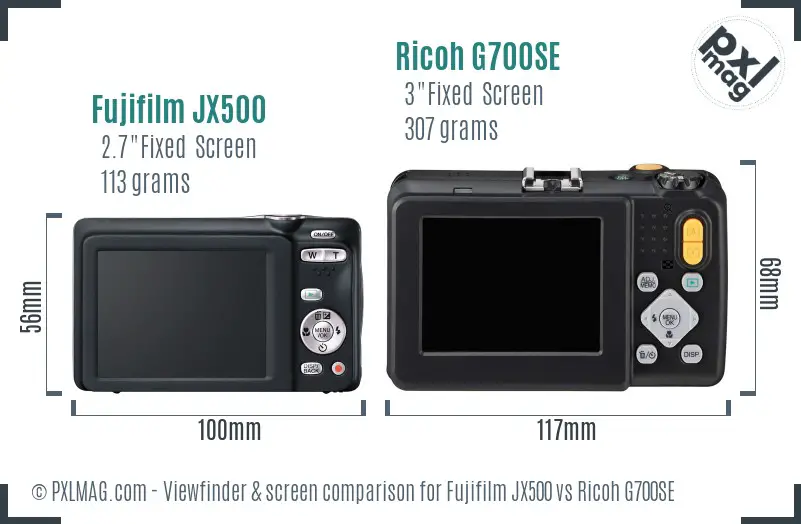 Fujifilm JX500 vs Ricoh G700SE Screen and Viewfinder comparison