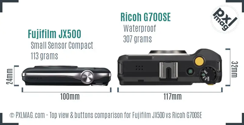 Fujifilm JX500 vs Ricoh G700SE top view buttons comparison