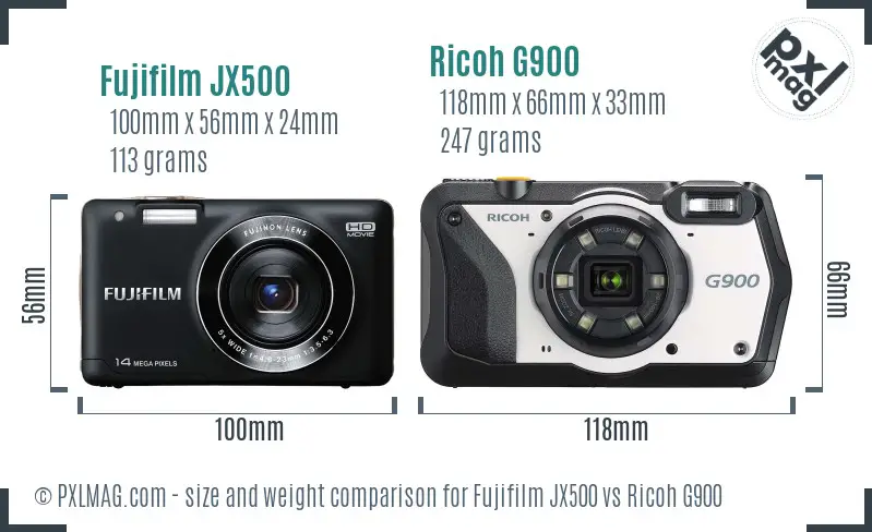 Fujifilm JX500 vs Ricoh G900 size comparison