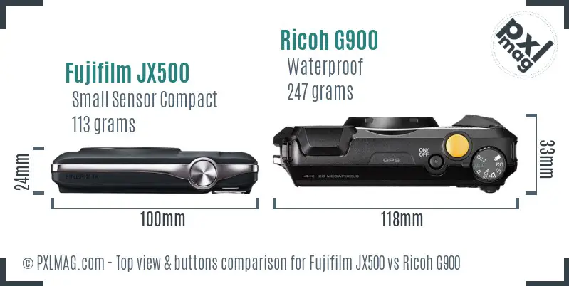 Fujifilm JX500 vs Ricoh G900 top view buttons comparison