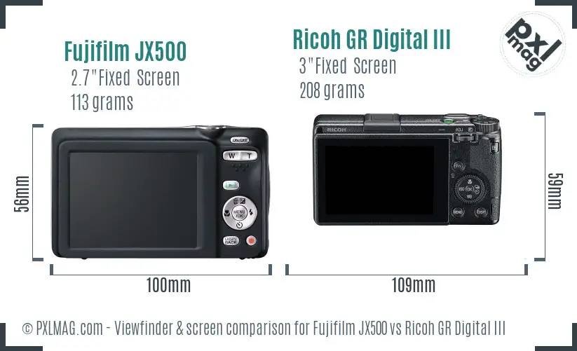 Fujifilm JX500 vs Ricoh GR Digital III Screen and Viewfinder comparison