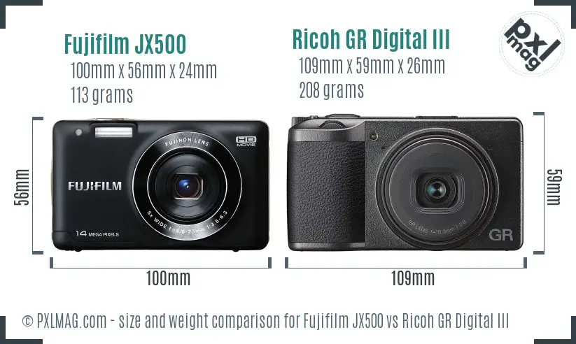 Fujifilm JX500 vs Ricoh GR Digital III size comparison