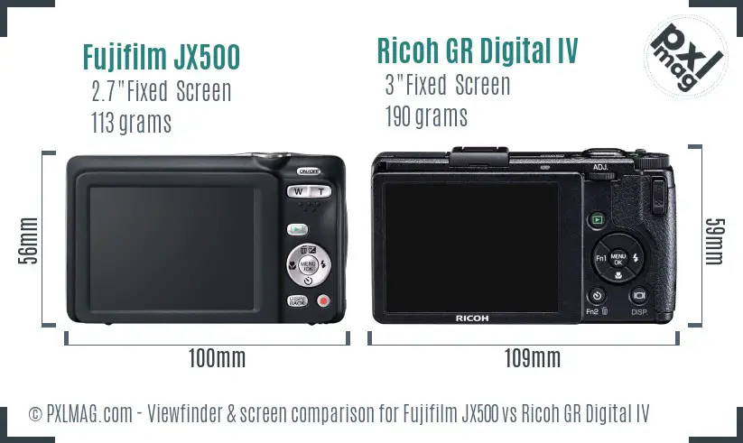 Fujifilm JX500 vs Ricoh GR Digital IV Screen and Viewfinder comparison