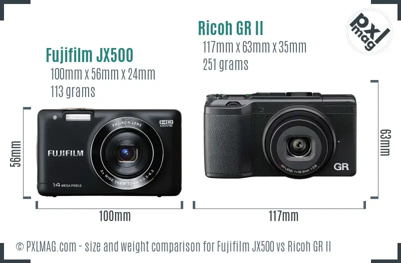 Fujifilm JX500 vs Ricoh GR II size comparison