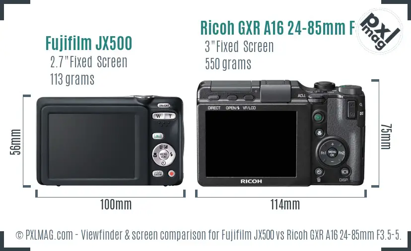 Fujifilm JX500 vs Ricoh GXR A16 24-85mm F3.5-5.5 Screen and Viewfinder comparison
