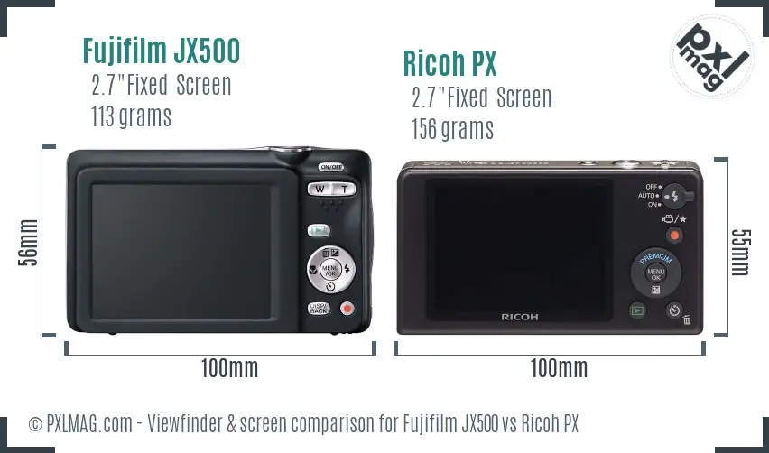 Fujifilm JX500 vs Ricoh PX Screen and Viewfinder comparison