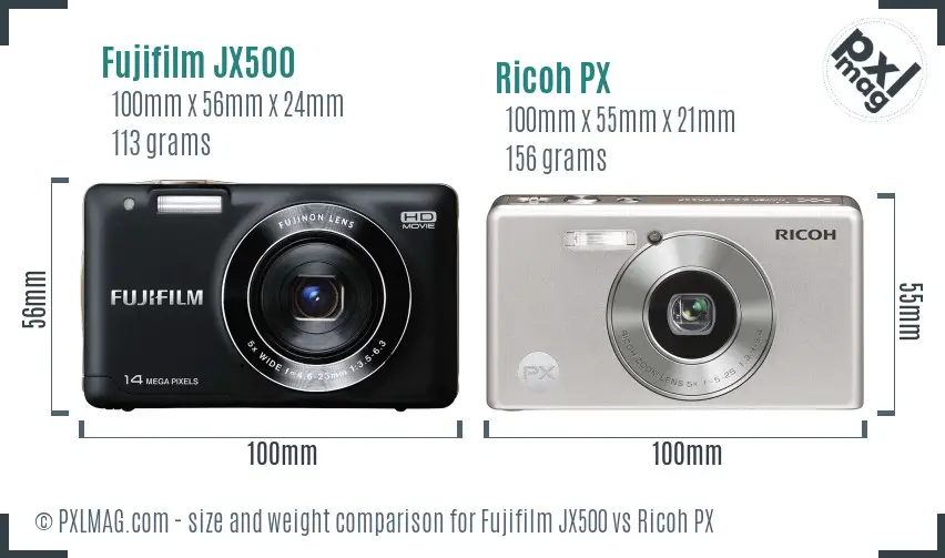 Fujifilm JX500 vs Ricoh PX size comparison