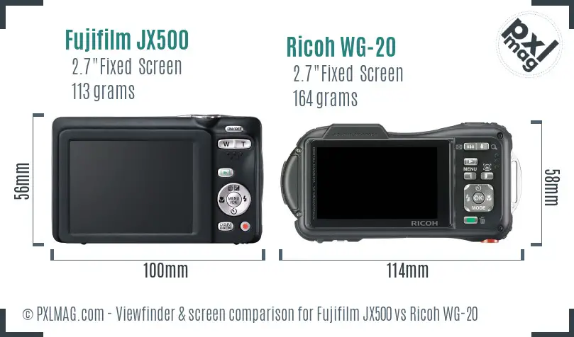 Fujifilm JX500 vs Ricoh WG-20 Screen and Viewfinder comparison
