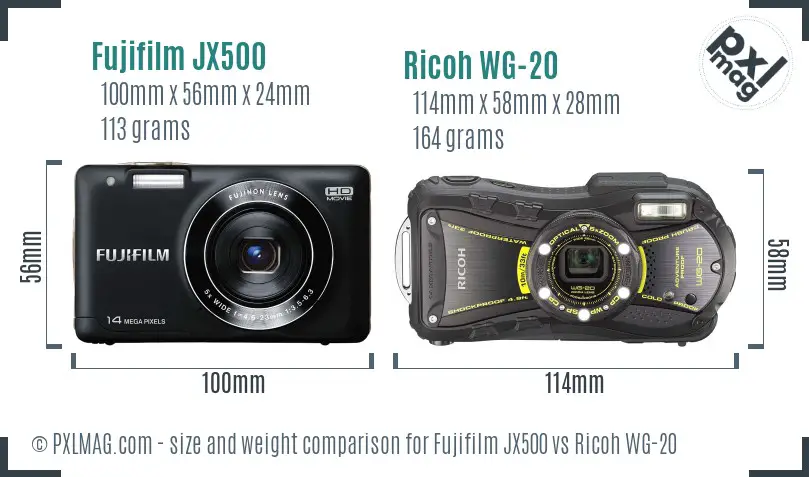 Fujifilm JX500 vs Ricoh WG-20 size comparison