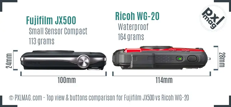Fujifilm JX500 vs Ricoh WG-20 top view buttons comparison