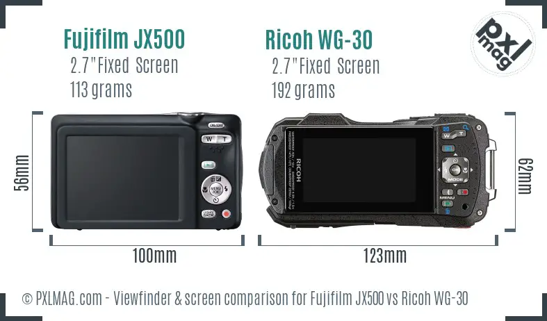 Fujifilm JX500 vs Ricoh WG-30 Screen and Viewfinder comparison