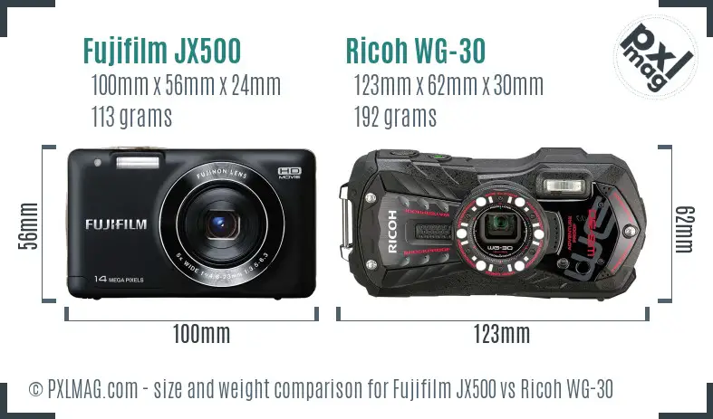 Fujifilm JX500 vs Ricoh WG-30 size comparison