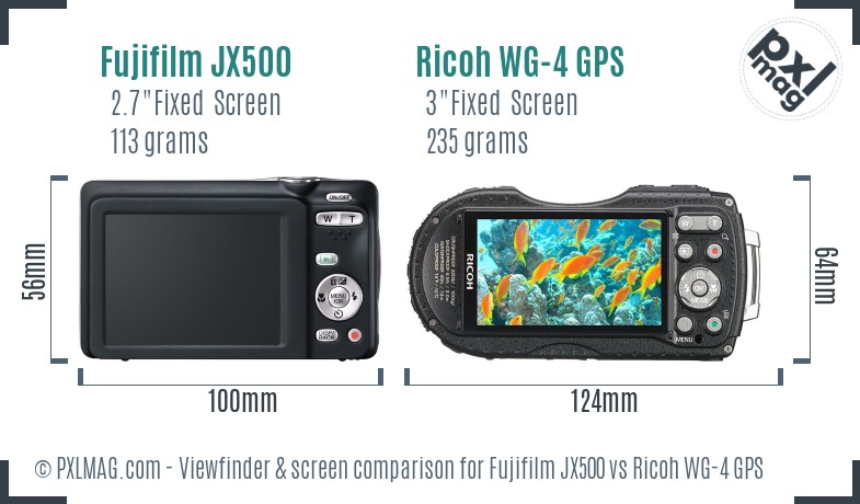 Fujifilm JX500 vs Ricoh WG-4 GPS Screen and Viewfinder comparison