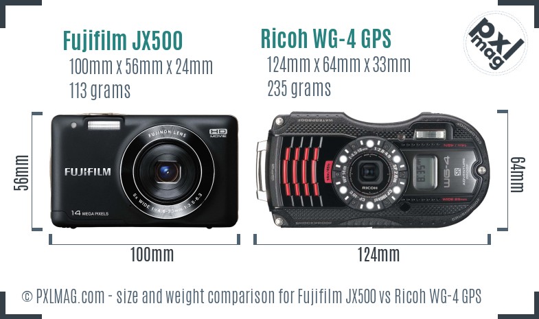 Fujifilm JX500 vs Ricoh WG-4 GPS size comparison