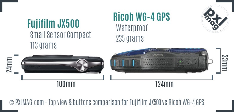 Fujifilm JX500 vs Ricoh WG-4 GPS top view buttons comparison