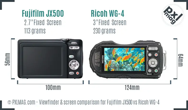 Fujifilm JX500 vs Ricoh WG-4 Screen and Viewfinder comparison
