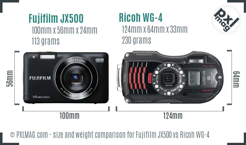 Fujifilm JX500 vs Ricoh WG-4 size comparison
