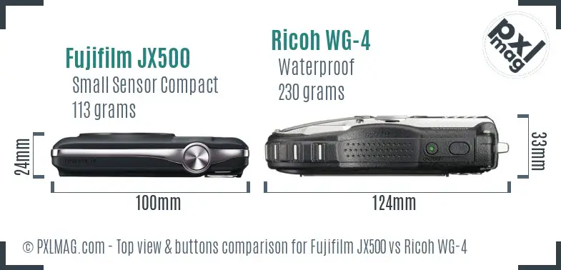 Fujifilm JX500 vs Ricoh WG-4 top view buttons comparison