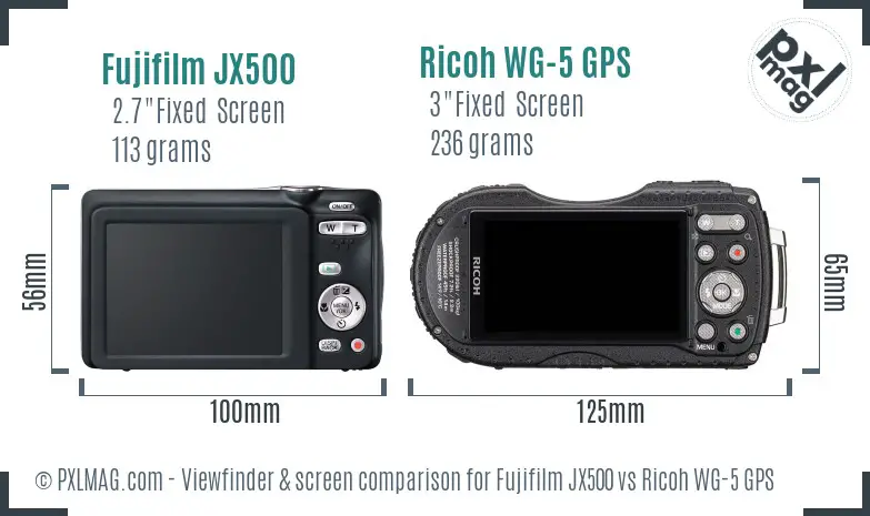 Fujifilm JX500 vs Ricoh WG-5 GPS Screen and Viewfinder comparison