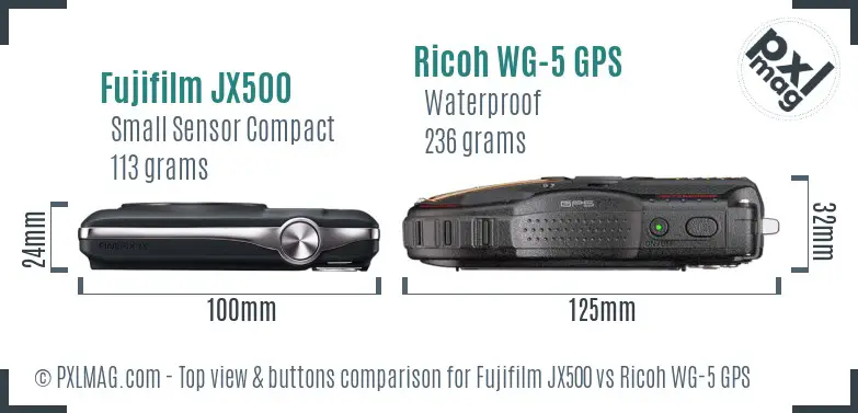 Fujifilm JX500 vs Ricoh WG-5 GPS top view buttons comparison