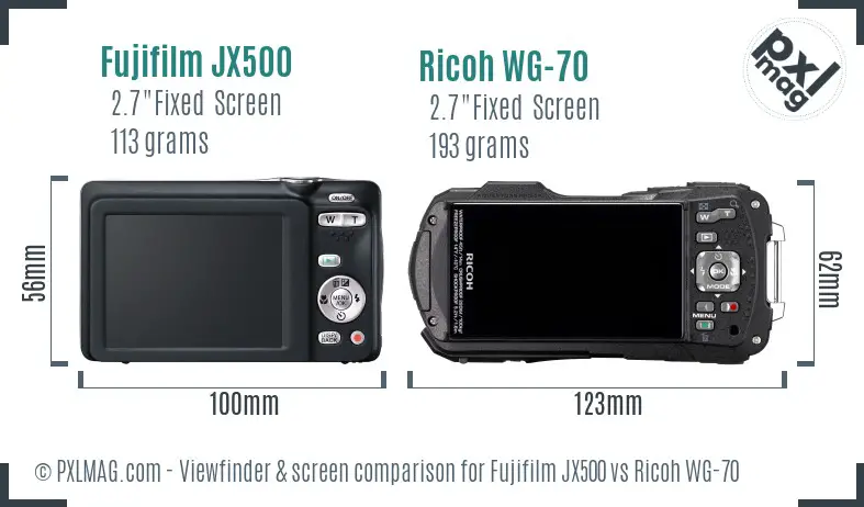 Fujifilm JX500 vs Ricoh WG-70 Screen and Viewfinder comparison