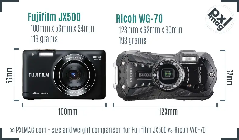 Fujifilm JX500 vs Ricoh WG-70 size comparison