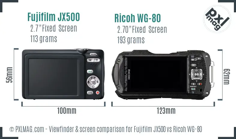 Fujifilm JX500 vs Ricoh WG-80 Screen and Viewfinder comparison