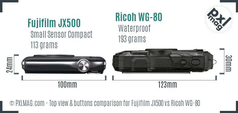 Fujifilm JX500 vs Ricoh WG-80 top view buttons comparison
