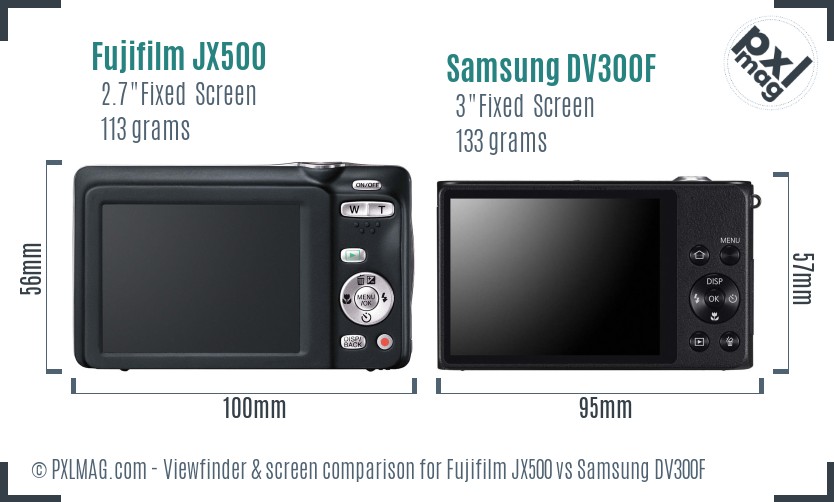 Fujifilm JX500 vs Samsung DV300F Screen and Viewfinder comparison