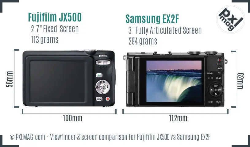 Fujifilm JX500 vs Samsung EX2F Screen and Viewfinder comparison