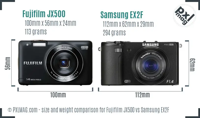 Fujifilm JX500 vs Samsung EX2F size comparison