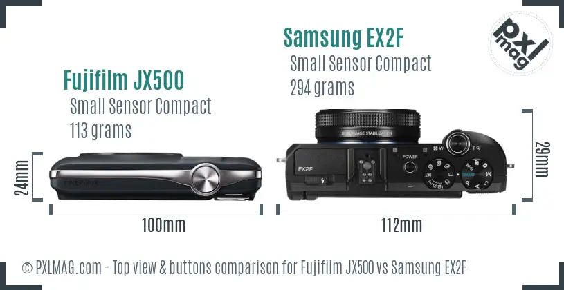 Fujifilm JX500 vs Samsung EX2F top view buttons comparison