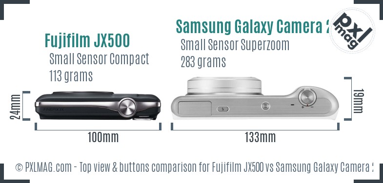 Fujifilm JX500 vs Samsung Galaxy Camera 2 top view buttons comparison