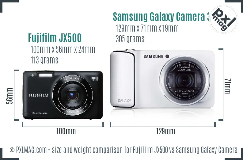 Fujifilm JX500 vs Samsung Galaxy Camera 3G size comparison