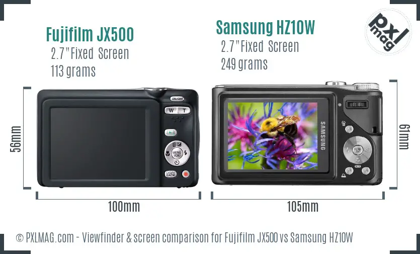 Fujifilm JX500 vs Samsung HZ10W Screen and Viewfinder comparison