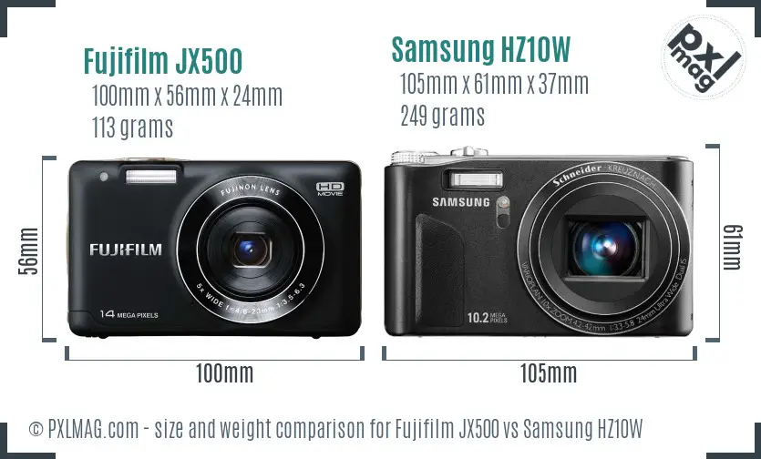 Fujifilm JX500 vs Samsung HZ10W size comparison