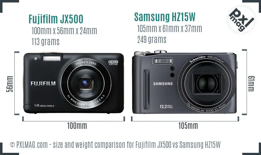 Fujifilm JX500 vs Samsung HZ15W size comparison