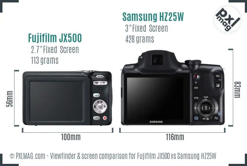 Fujifilm JX500 vs Samsung HZ25W Screen and Viewfinder comparison Fujifilm JX500 vs Samsung HZ25W Screen and Viewfinder comparison