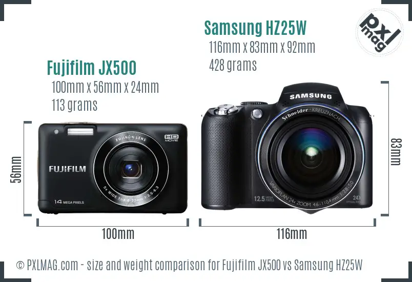 Fujifilm JX500 vs Samsung HZ25W size comparison Fujifilm JX500 vs Samsung HZ25W size comparison