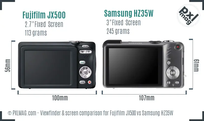 Fujifilm JX500 vs Samsung HZ35W Screen and Viewfinder comparison