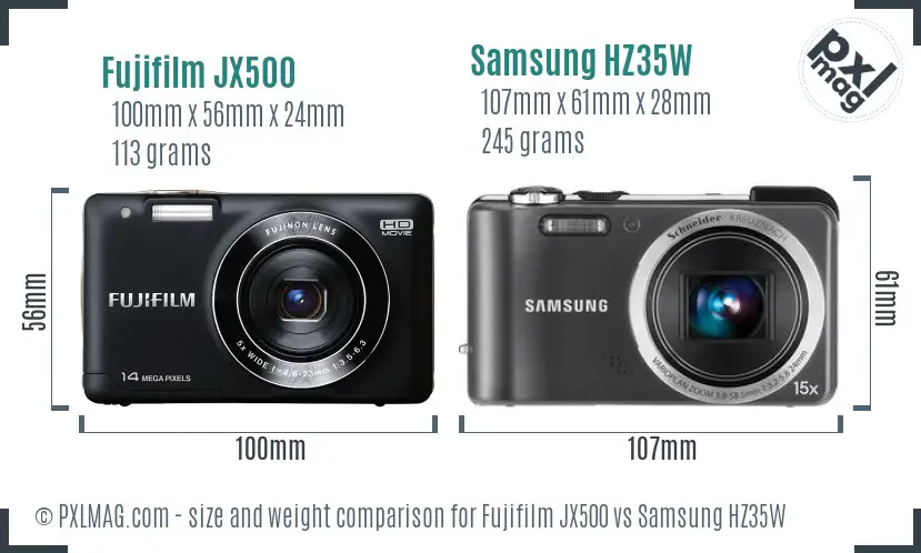 Fujifilm JX500 vs Samsung HZ35W size comparison