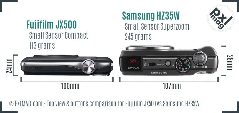Fujifilm JX500 vs Samsung HZ35W top view buttons comparison