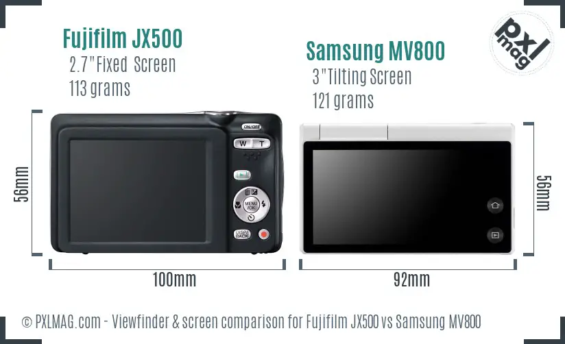 Fujifilm JX500 vs Samsung MV800 Screen and Viewfinder comparison